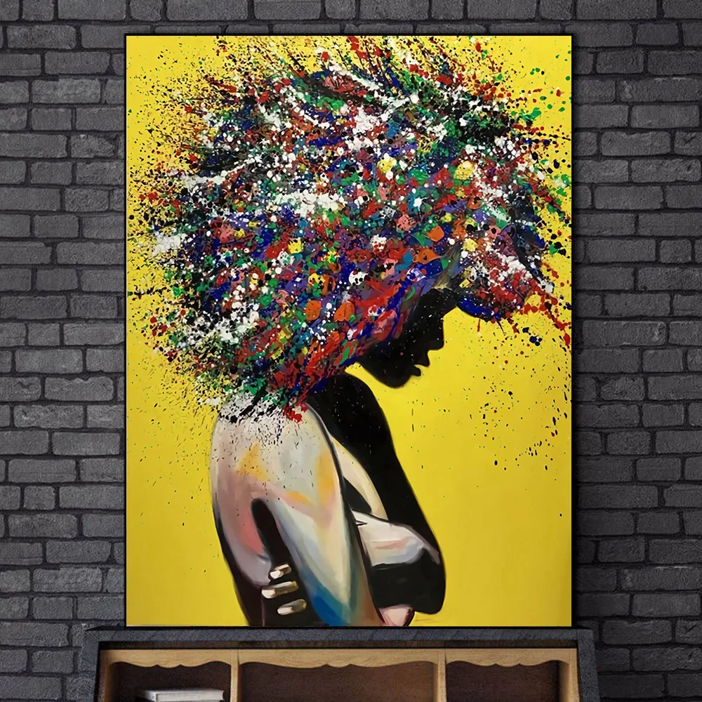 Hair Graffiti Abstract African Girl Wall Art Canvas Painting Poster And Prints POp Street Wall Art  Pictures For Home Decoration