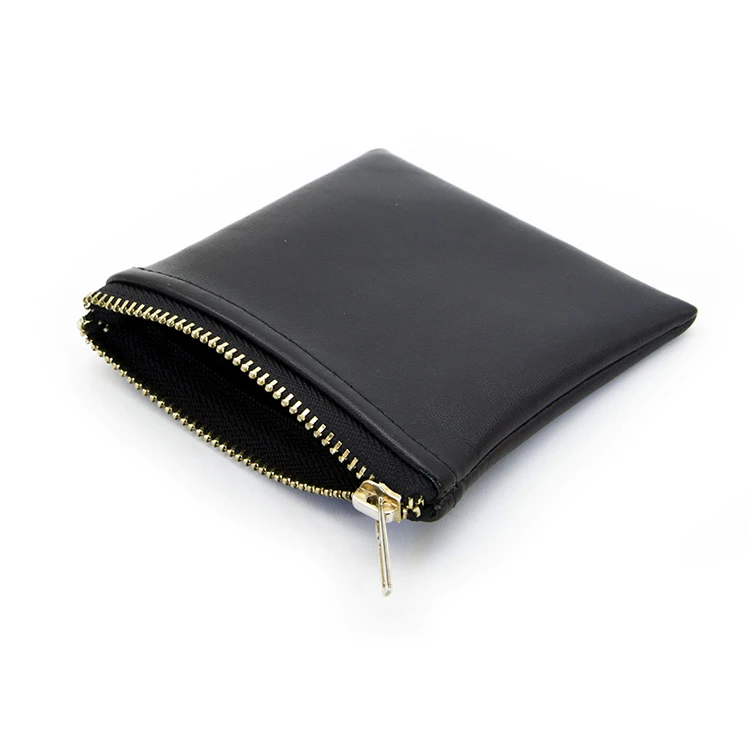 Black Zipper Top PU Leather Pouch Bag for Jewelry Packaging