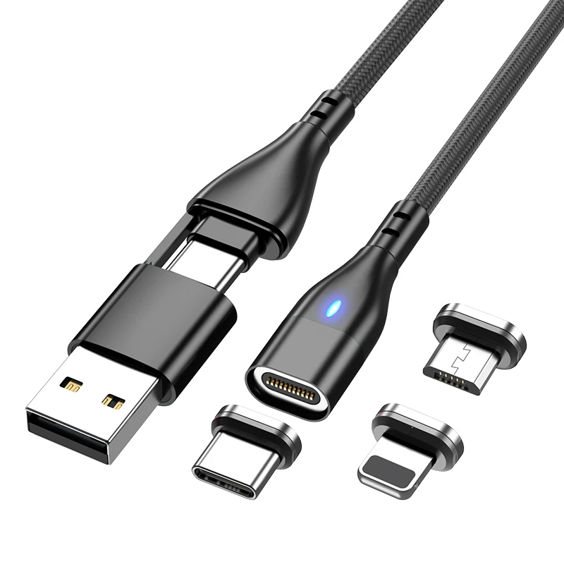 6 в 1 100 Вт PD зарядное устройство адаптер кабель с разъемом USB Type-C Магнитный 5A кабель для быстрой зарядки и передачи данных со светодиодным индикатором