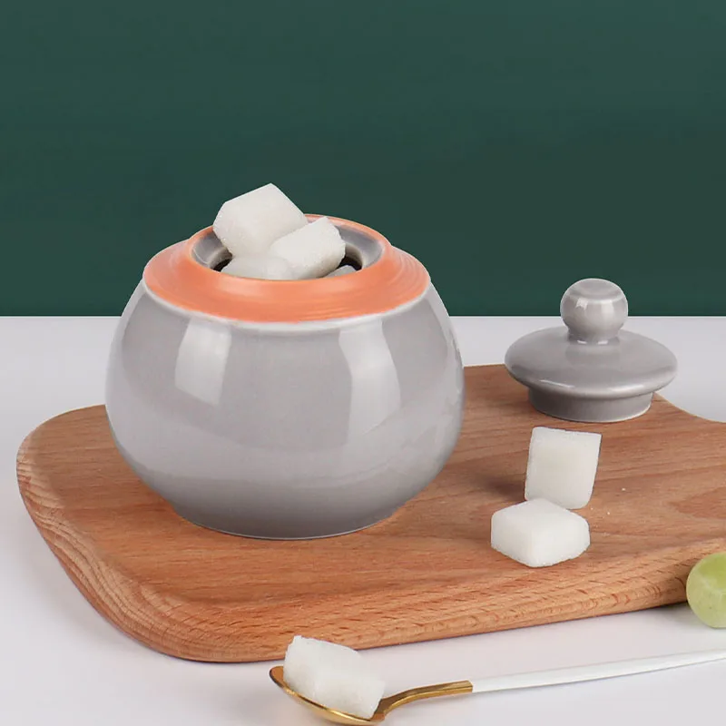 Customized Ceramic Tea Coffee Set Gray Porcelain Sugar Storage Jars for Home Hotel