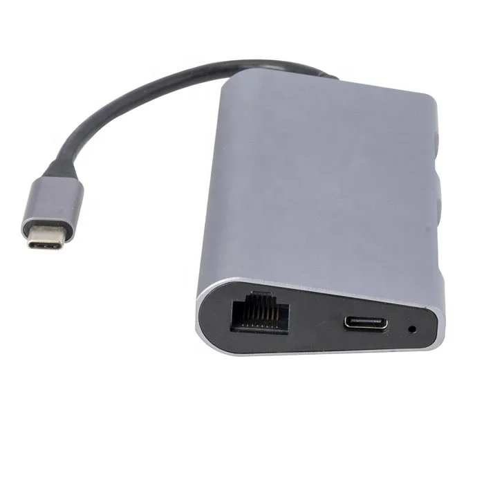  8-портовый многофункциональный компьютер USB C Ethernet-разветвитель 8 в 1 с U3 * 3 + SD TF RJ45 PD пользовательский