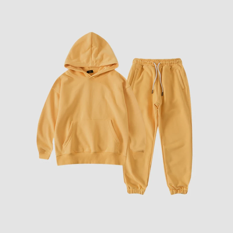 
2021 Custom logo 100%cotton two piece hoodies for boys clothes clothing kids hoodies set 