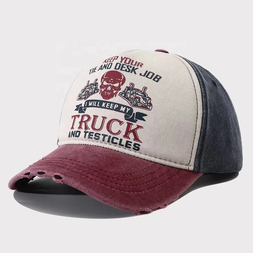 Screen Printing Washed Distressed Cotton Denim Trucker Hat Custom Your Logo Contrast Colors Distress Men Baseball Cap Dad Hat