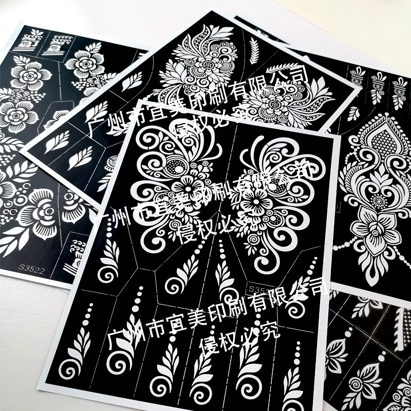 custom large size made mehndi hand stickers PVC Body Art henna tattoo sticker foot henna stencils sticker