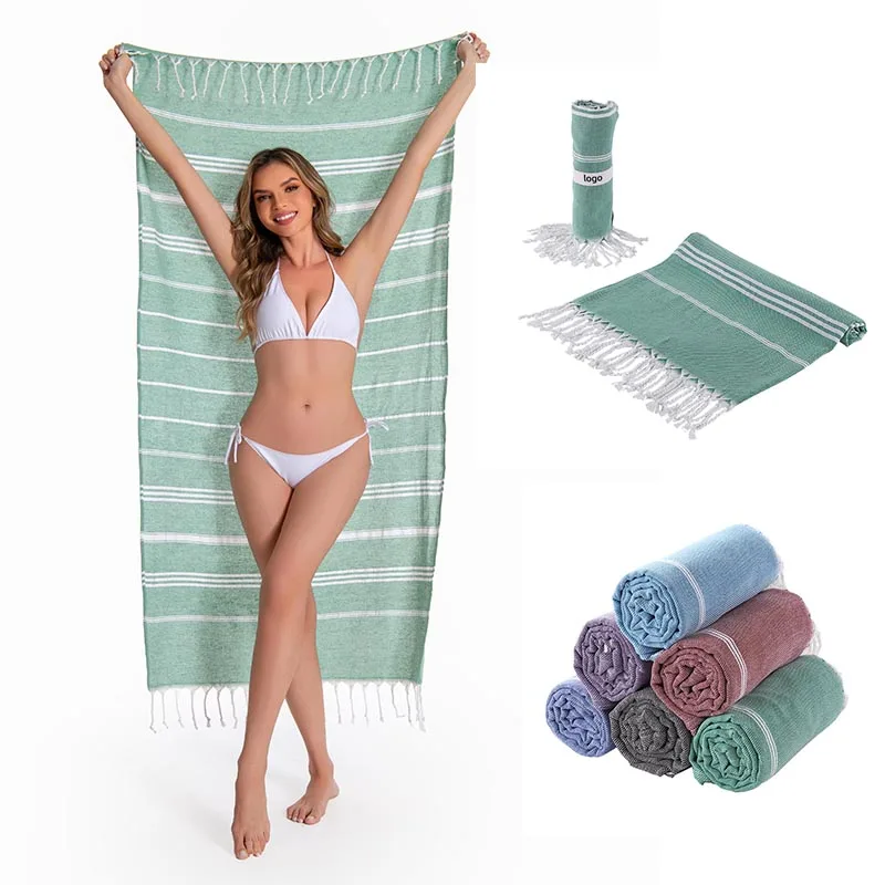 Custom Logo Soft Multi-colored 100% Cotton Turkish Bath Beach Towels