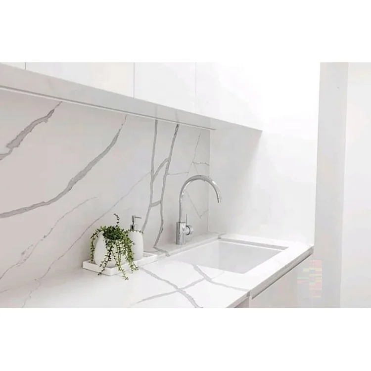 Artificial white engineered calacatta oro marble quantum quartz for worktop