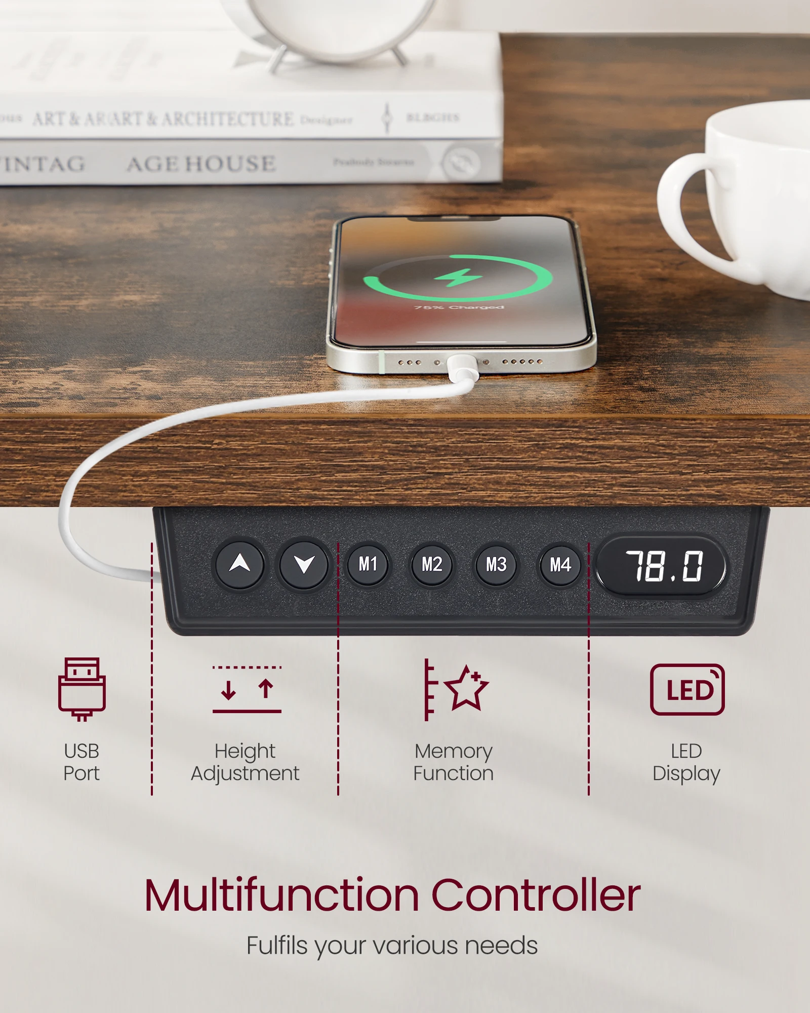 VASAGLE single Motor 160CM Electric Desk Height-Adjustable Fabric White Standing desk