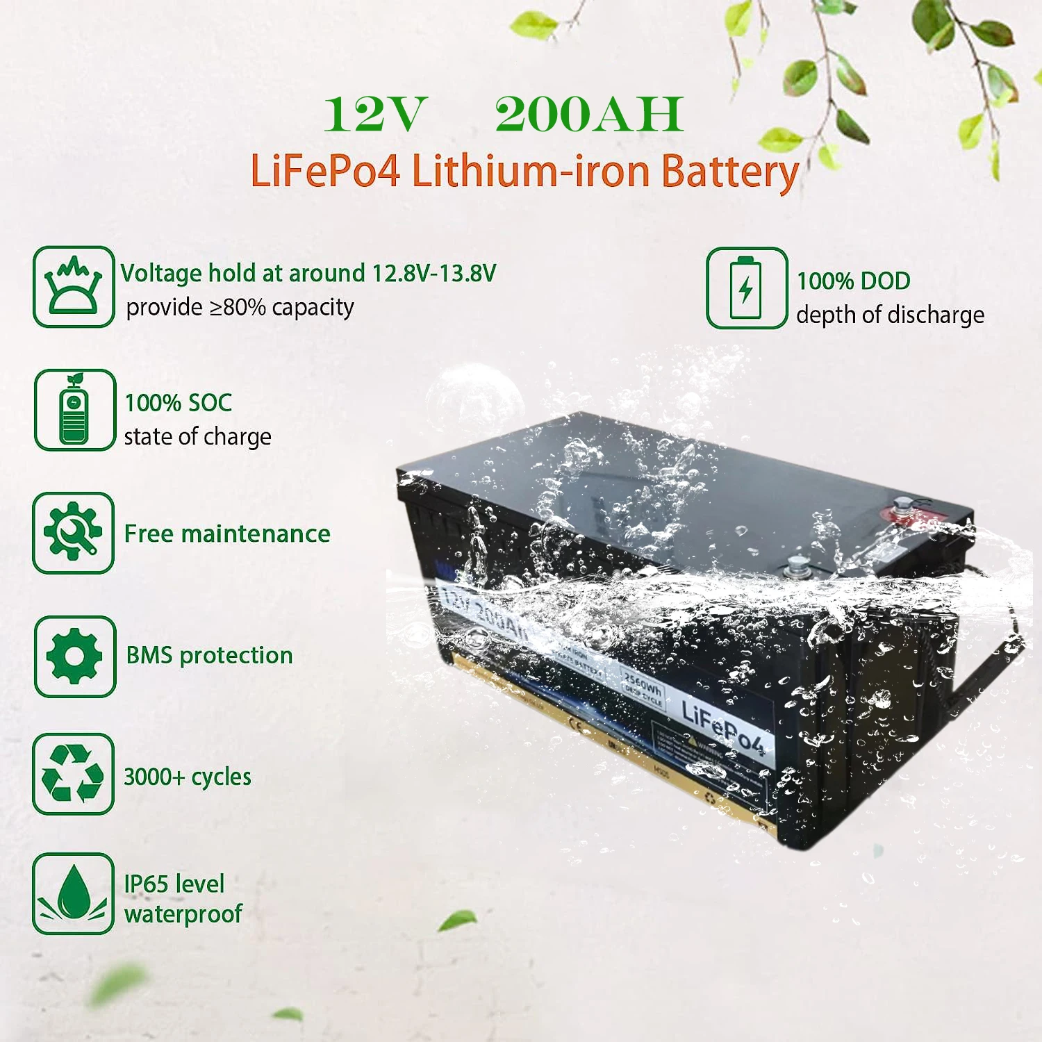 WHET lifepo4 deep cycle battery 12V 200ah battery 24v solar lithium ion battery for home solar storage system and RV