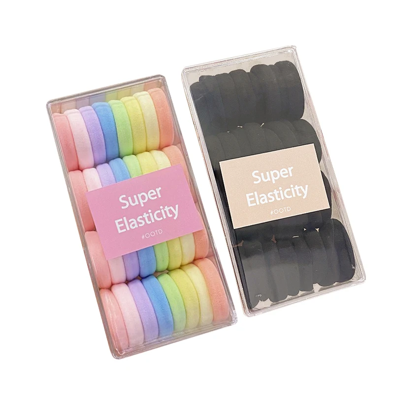 Wholesale Custom Super Elasticity Nylon Hair Ties Cute Rainbow Color 32pcs/set Hair Rubber Bands Hair String For Women Kids