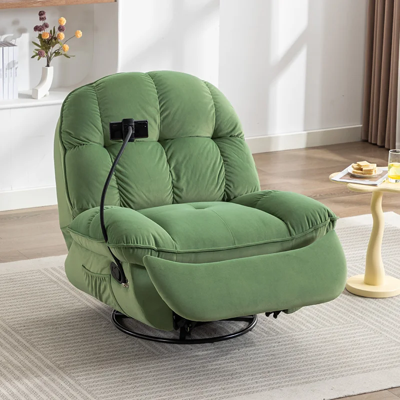 Flannel fabric manual recliner chair with phone holder rocking and swivel