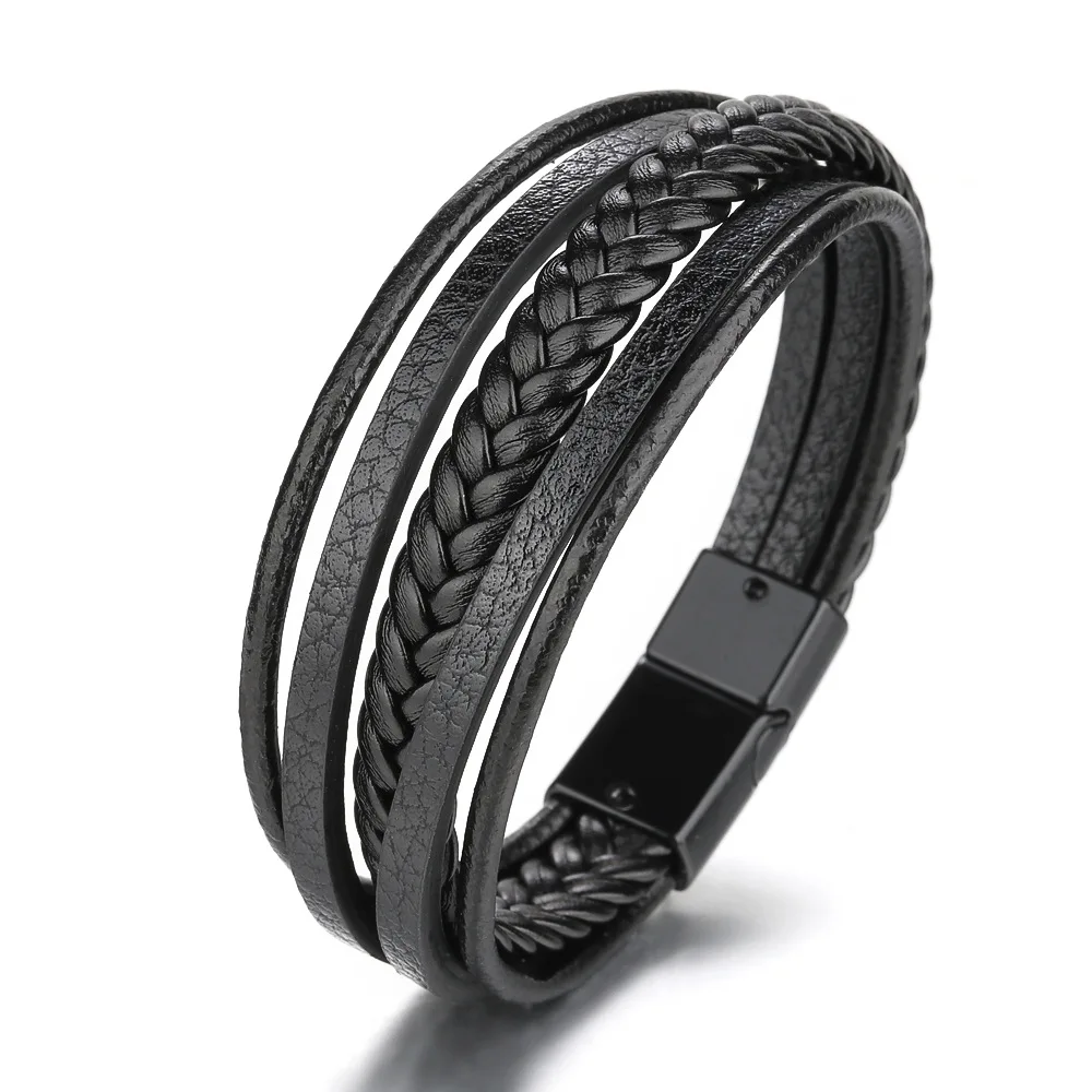 G783 Wholesale Jewelry men handmade rope bracelet Classic Mens Black Braided leather bracelets