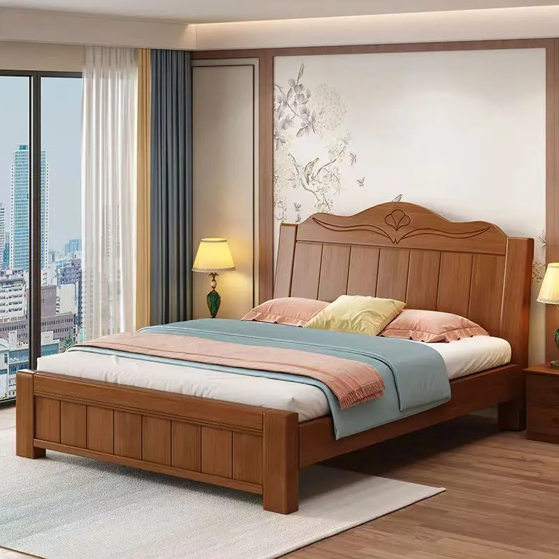 Wholesale Luxury Home Queen Double Wooden Beds Furniture Modern Cheap Bedroom Full King Size Solid Wood Bed