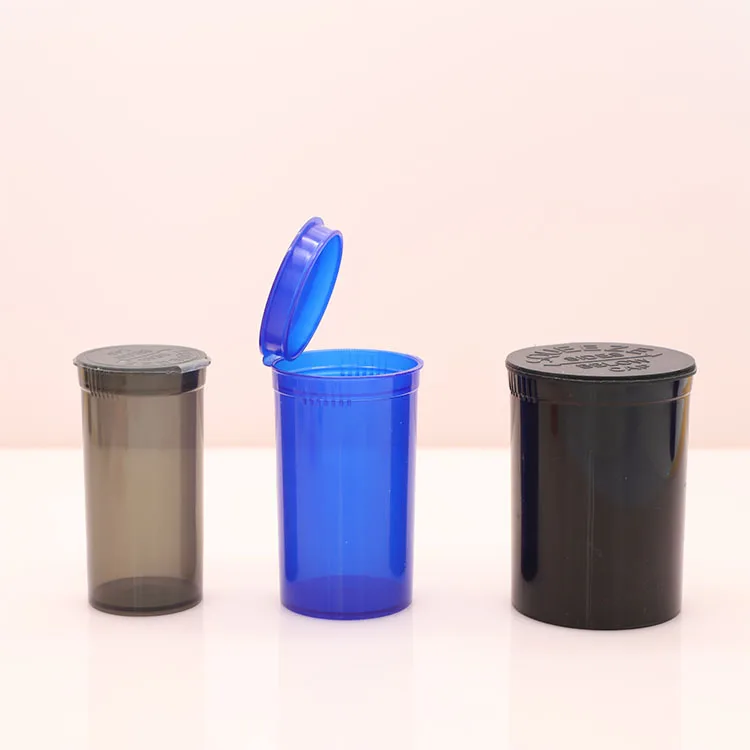 5DR 13DR small Portable black and transparent medical pill capsule container child resistant plastic pop top squeeze bottle
