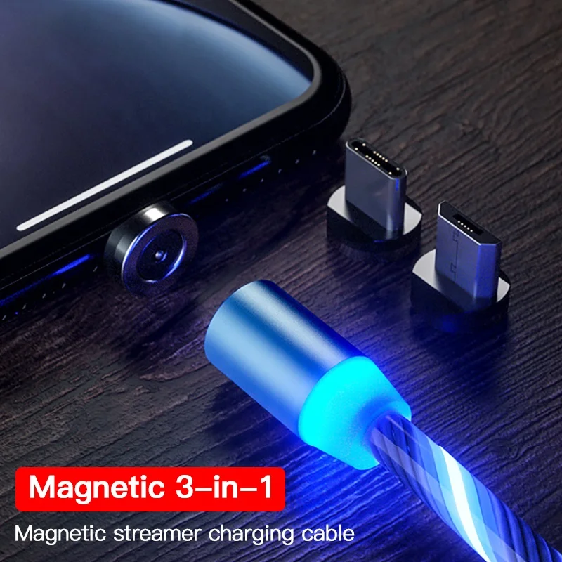  Магнитный светодиодный Плетеный Micro USB кабель 3 в 1 м 2 красный для мобильного телефона игровой камеры зарядный