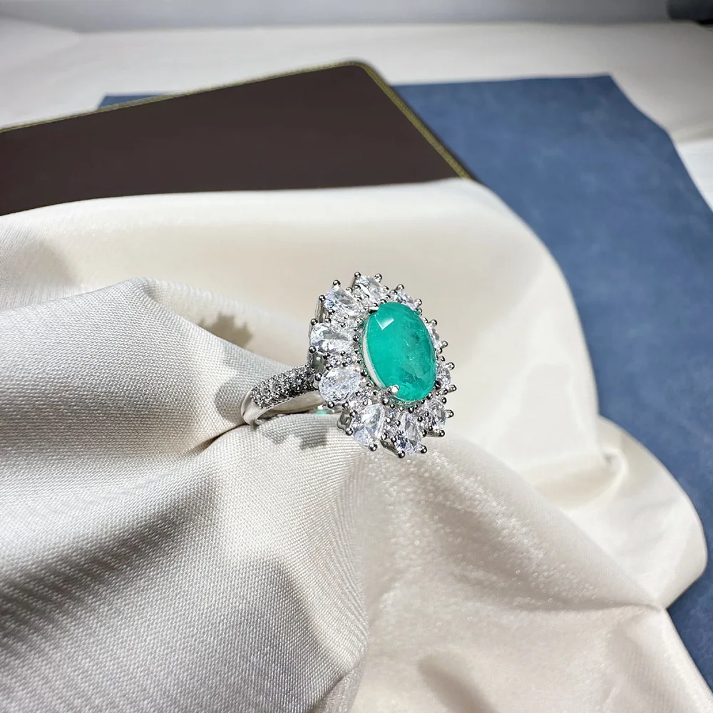 wholesale jewelry supplies 925 silver blue Paraiba gemstone ring ring white gold for 2023 summer