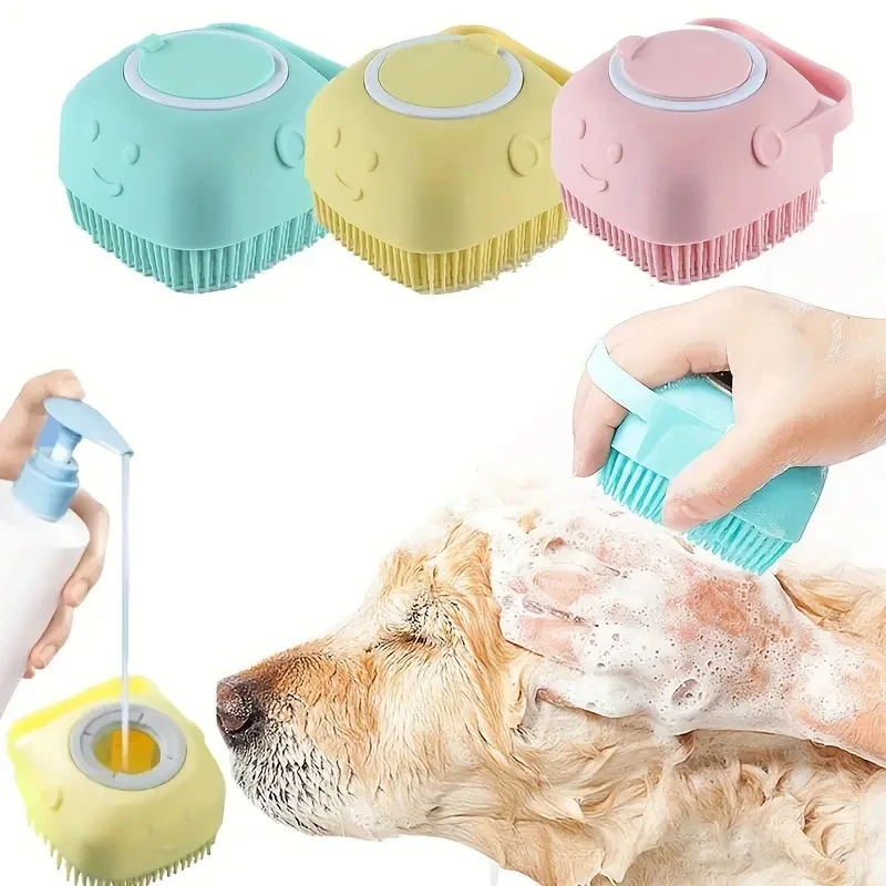 Pet Bath Brush Soft Silicone, Dog Washing Brush, Hair Fur Grooming Cleaning Brush Soft Shampoo Dispenser
