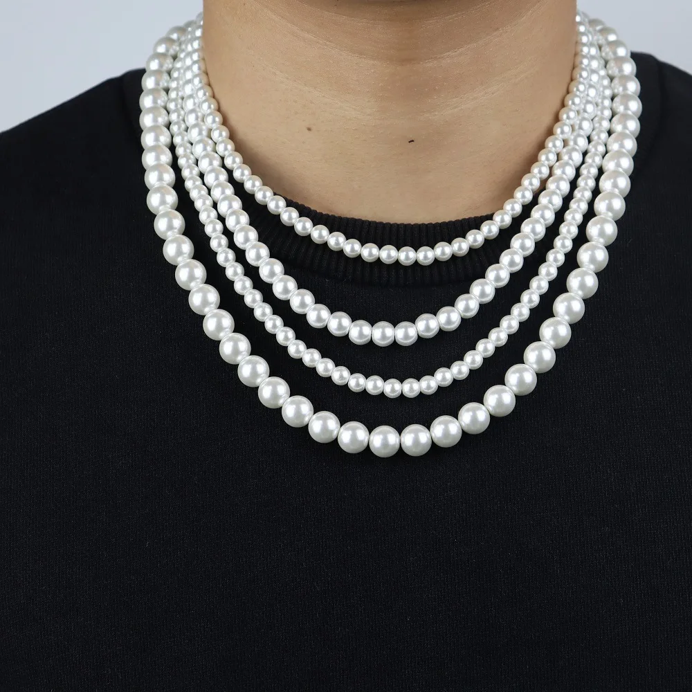 Hip Hop 6/8/10mm Glass Pearl Bead White Pearls For Jewelry Making Round Pearl Choker Necklace For Women