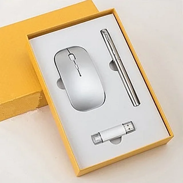Business Gift Item With Logo Promotional Custom Wireless Gaming Mouse paper boxes USB Flash Drive Ball point pen giveaway