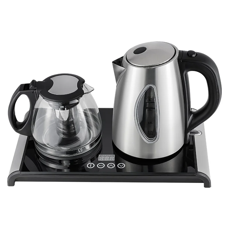 Turkish Samovar Electric Kettle Stainless Steel Kettle Double Kettle With Tray with temperature control support oem