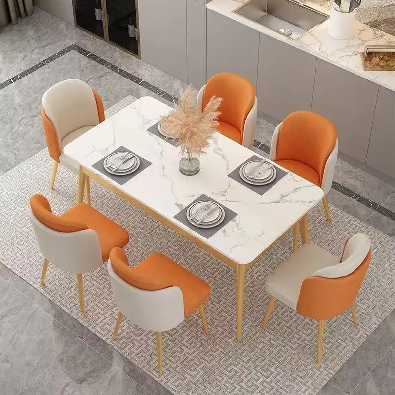 Light luxury marble dining table and chair combination rectangular small apartment home dining table set