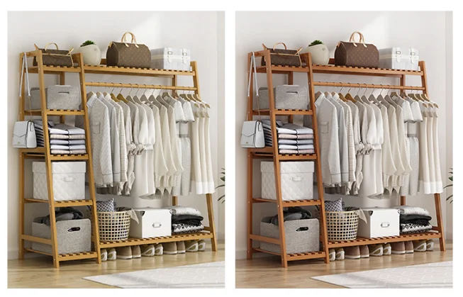 Factory top quality Bamboo 4 Tier custom hangers for coat designer standing coat hanger