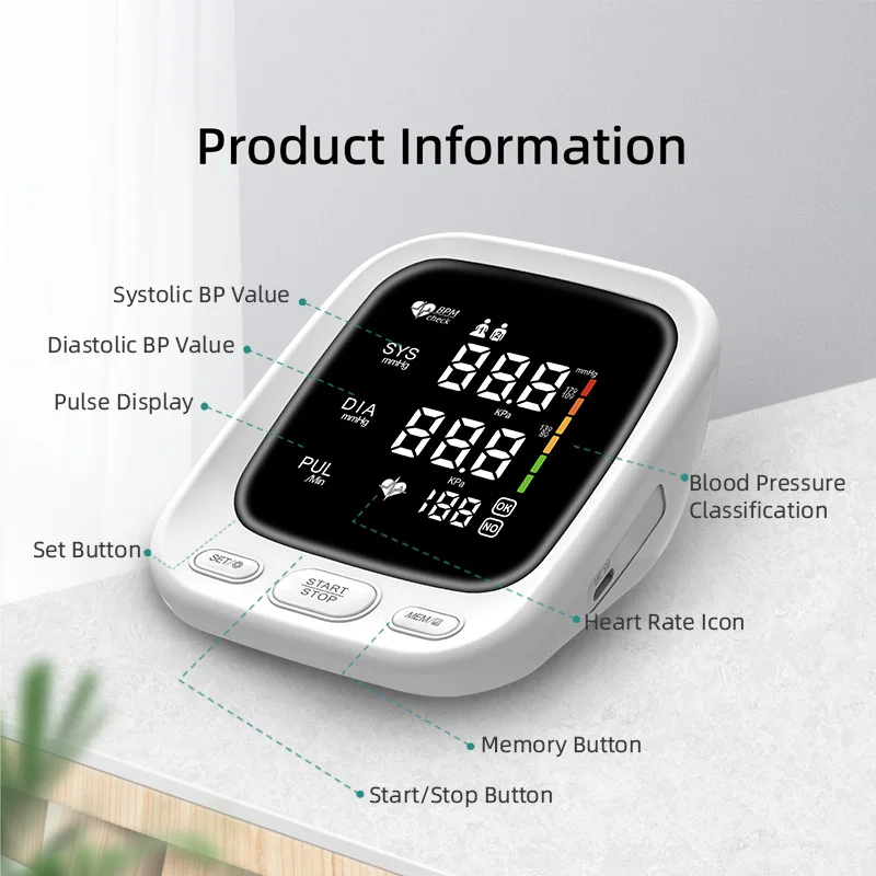 Customized LOGO Smart Electronic Voice Arm Cuff Blood Pressure Monitor Rechargeable BP Machine