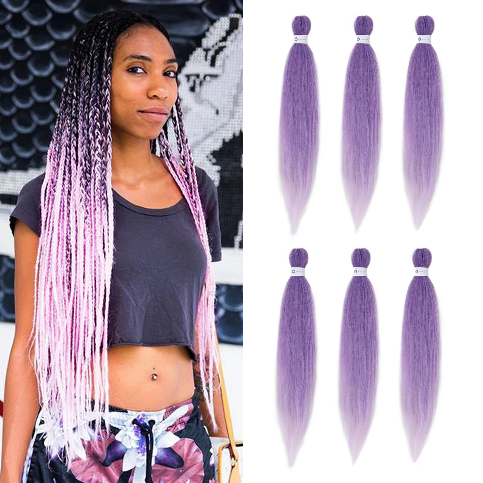 Ombre Purple Synthetic Braiding Hair Professional Silky Strands Extension Pre-stretched Yaki Jumbo Braid