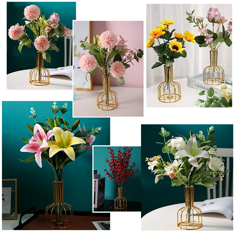 New Design Iron Line Flower Vase Hydroponic Plant Metal Plant Holder Nordic Styles Tabletop Home Decoration Modern Flower Vase