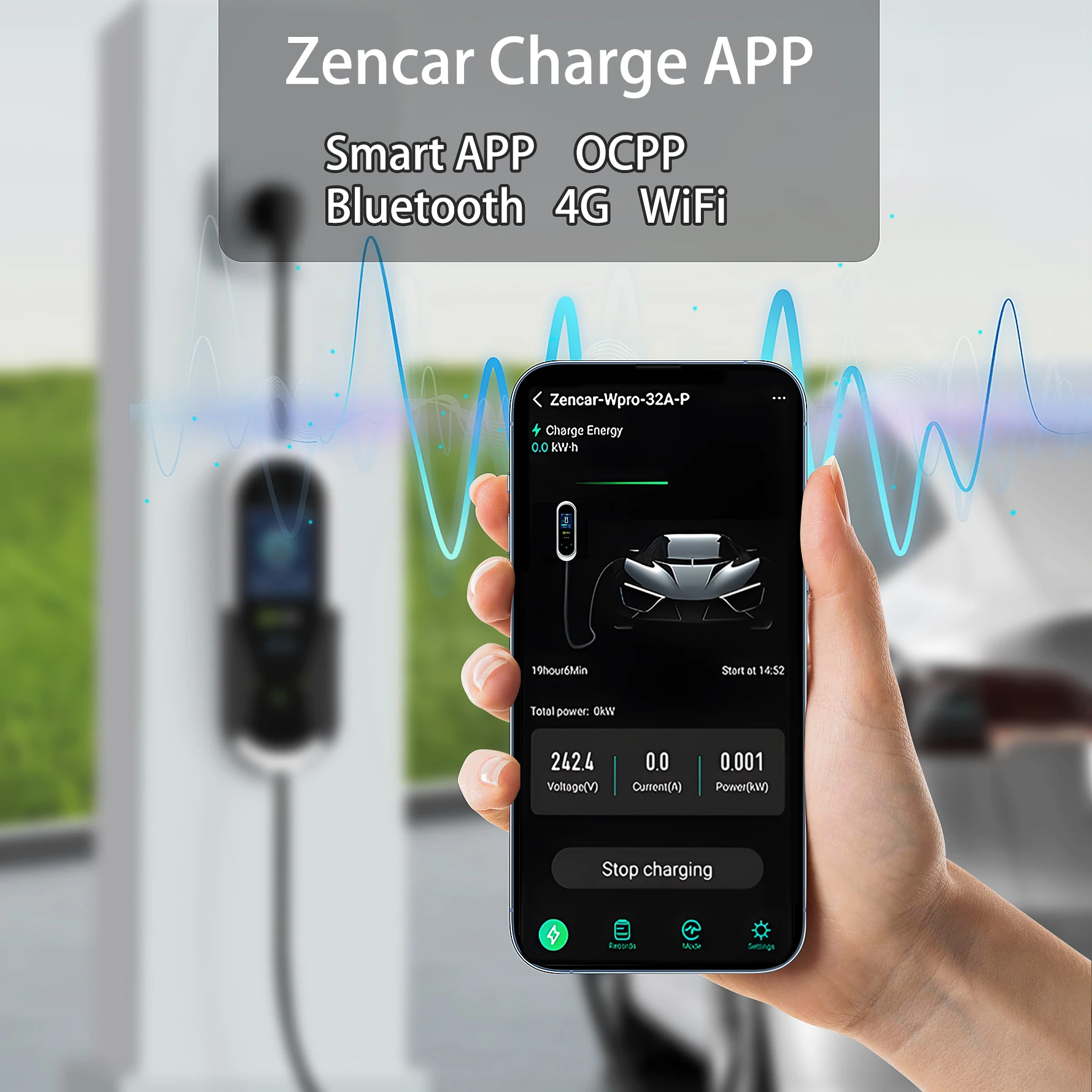 Zencar самый большой Тип дисплея 2 evse 32A 7KW умное мобильное зарядное устройство с контролем температуры Синий CEE