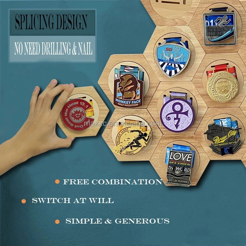 Earned Any Competition Medal Hanger Display Wooden Honeycomb Medal Display