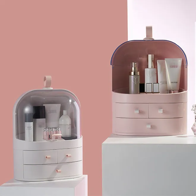 Desktop Makeup Storage Case Multi-functional Cosmetic Storage Box Portable Makeup Organizer Case with Lid and Compartment