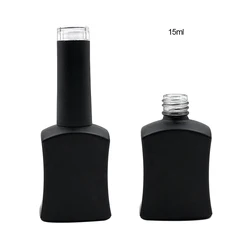 Custom 15ml 15 ml Unique Luxury Square Matte Black Empty UV Gel Glass Nail Polish Bottle with Black Brush Caps in Bulk