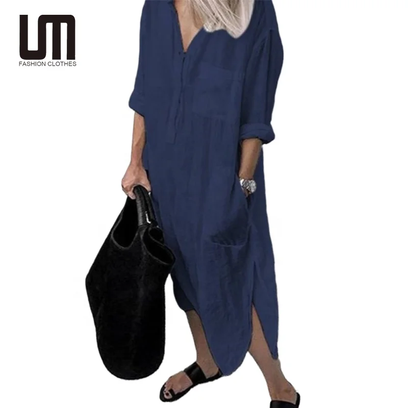 Liu Ming Hot Selling Wholesale 2024 Women Casual Cotton Linen Holiday Beach Party Sundress Loose Shirt Dresses