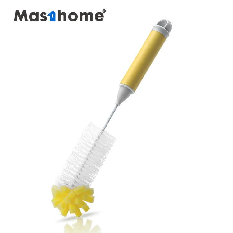 Masthome Professional Supply Grey & Yellow Style Bottle Cleaning Brush PP Plastic Handle Baby Bottle Brush With Sponge Head