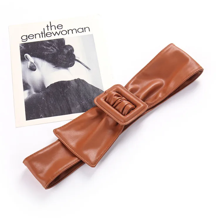 Wholesale Leather Women Casual ladies Fashion Waist Belt 2022 Pu Wide Belt Simple Designer Belt With Square Buckle for dress