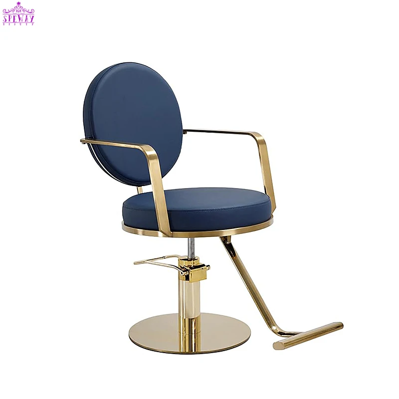 Simple retro design hairdressing chair salon equipment accessories blue genuine leather ladies barber chair