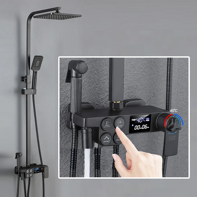 factory supplies  digital display bath shower set LED black bathroom thermostat shower mixer
