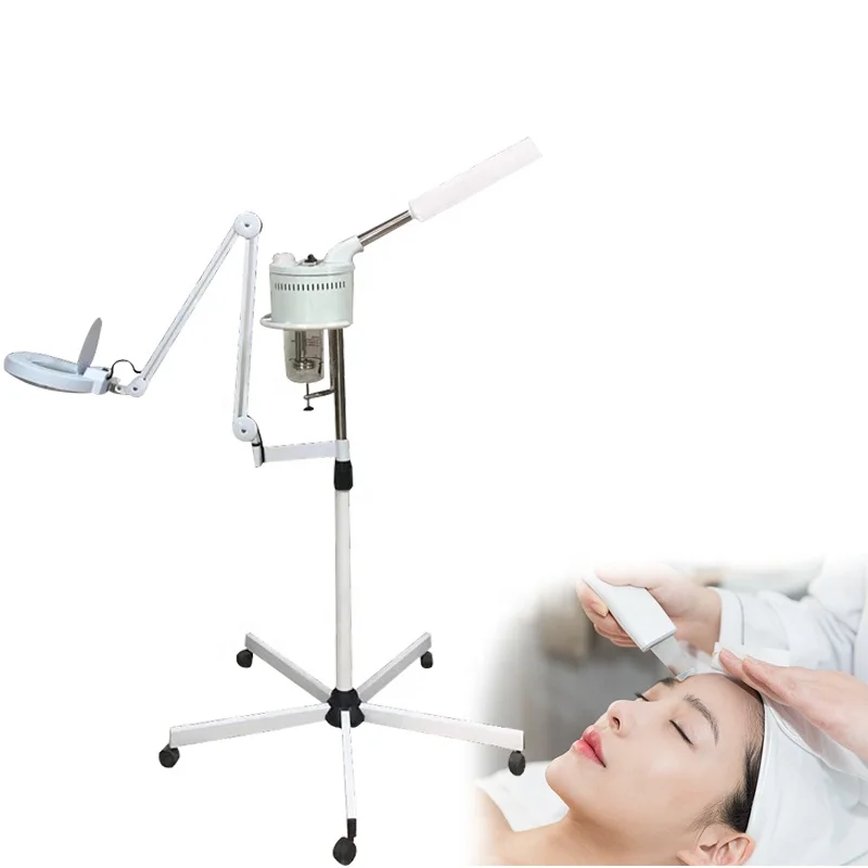 Portable LED Cold Light 5X 8X 10X Magnifying Glass Lamp 2 In 1 Professional Beauty Salon Spa Hot Mist Facial Steamer Machine