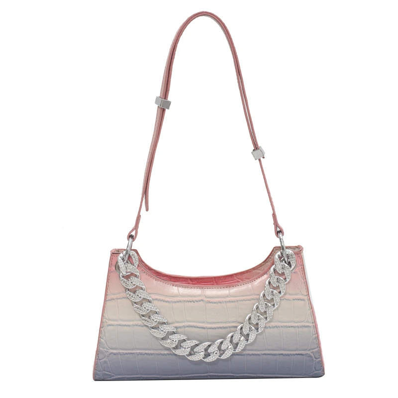 
STABILE Hand Bag Female underarm small crocodile patter shoulder bag with big metal chain graduated color PU Crossboay bag 