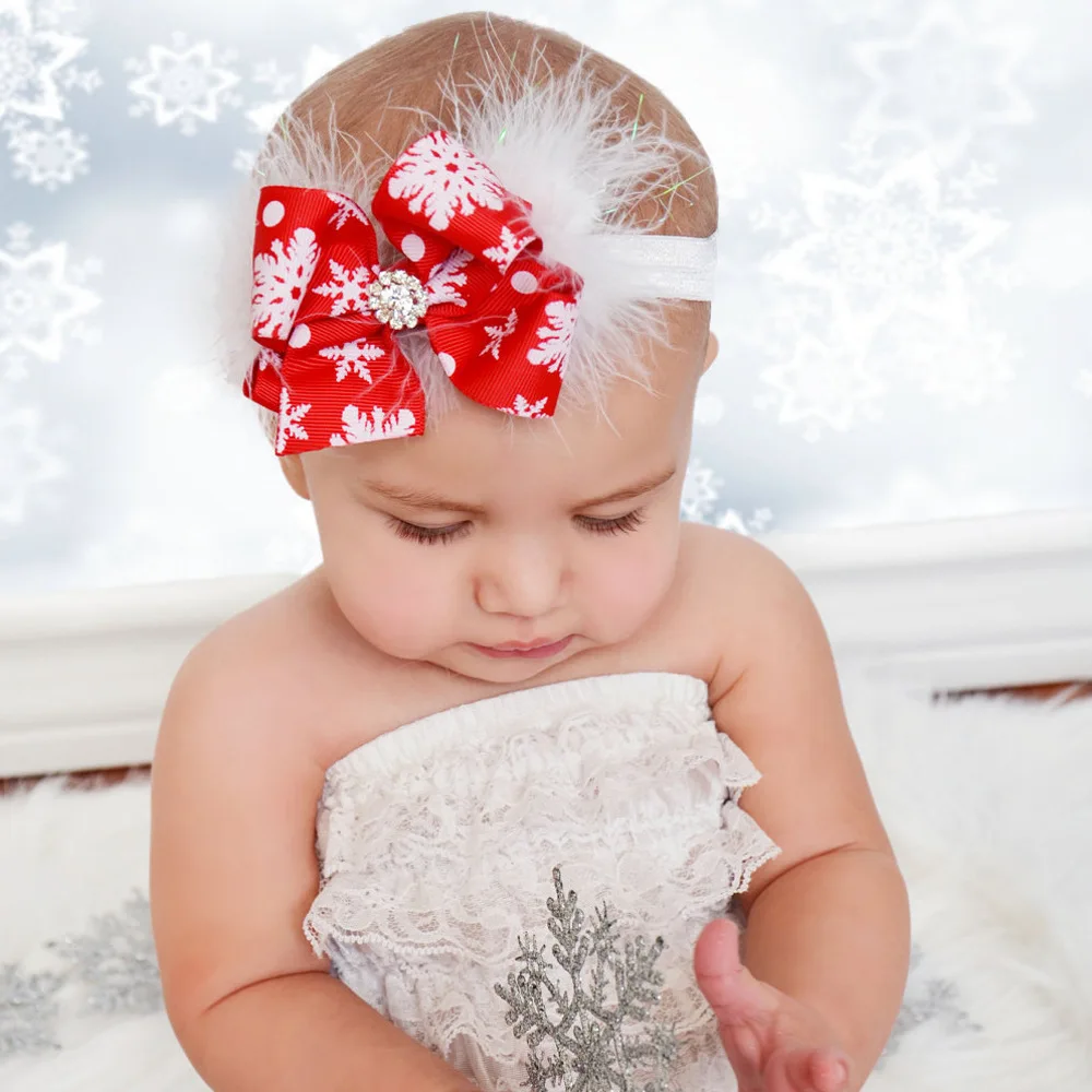 Amazon Hot Seller Baby Girls Hairbands for Newborn Bow with Crystal Feather Headbands