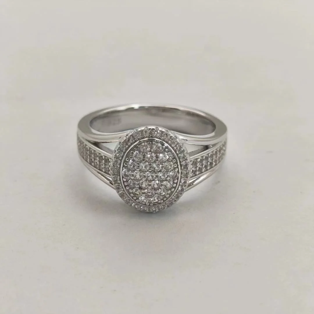 Custom Real Promise 925 Sterling Silver IJ VVS Diamond Ring Halo White Sapphire Split-Shank Oval Pave Ring For Women