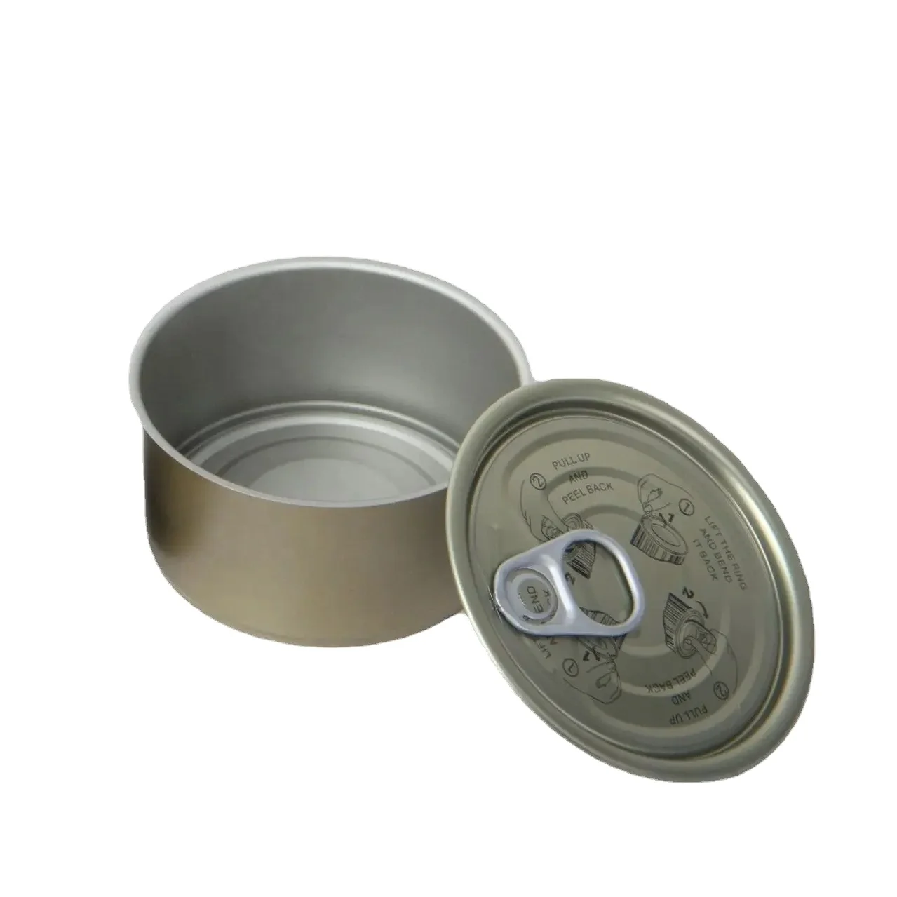 self sealing plain round 2-piece tin cans manufacturer labeling canister with eoe lids cover for tuna pet food canning