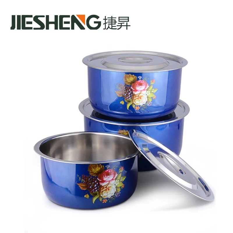 Bulk Sale Kitchen Colorful Flower Print Stainless Steel Biryani Cooking Indian Pot with Lids
