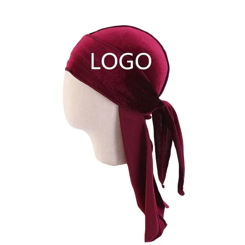 YOMO Custom Logo Kids Velvet Bandana Hat Turban Doo Durag Caps long tail headwrap Hair Accessories HE-5123