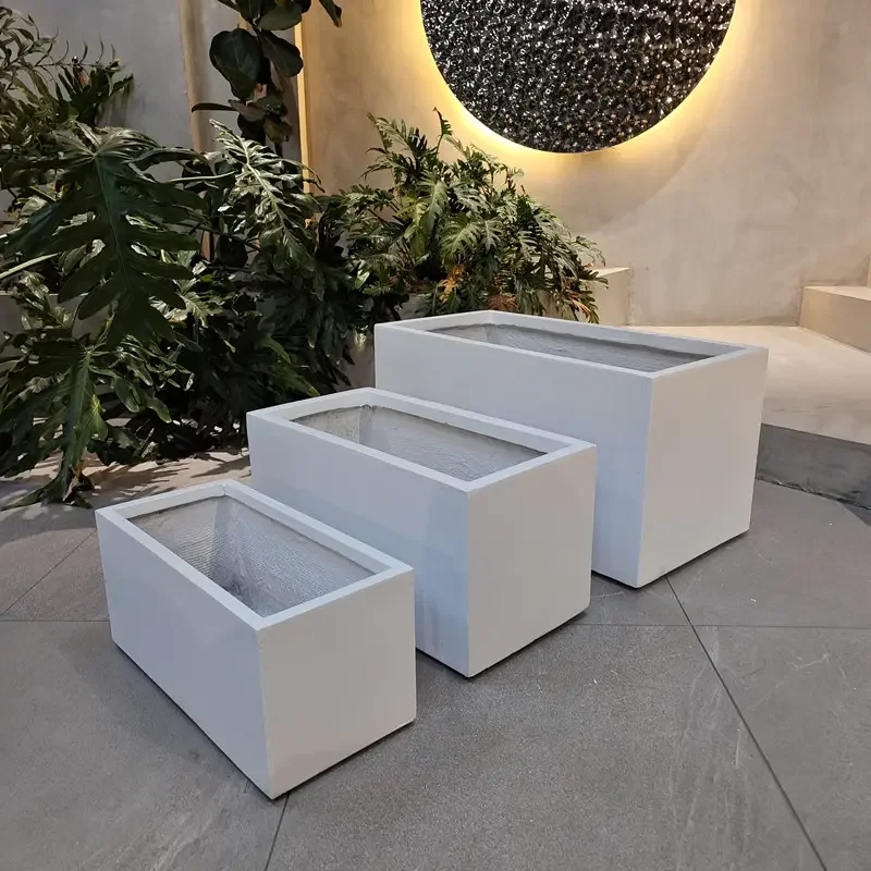 Large Rectangular Outdoor Garden Pots Big Fiberglass Planter Box Metal Propagating Pot for Plants Clay Cement Fiber Clay Cement