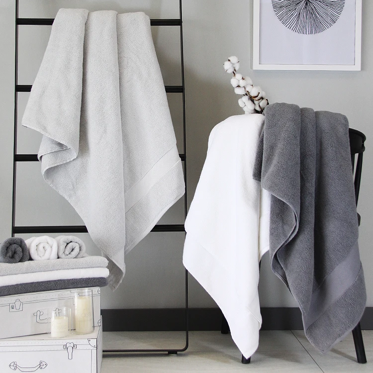 Eco friendly nature fabric zero twist bamboo cotton terry bath towel with customized logo