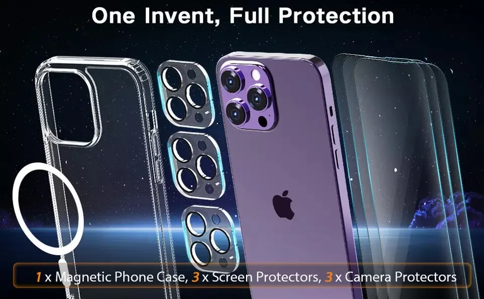 7 in 1 kit original case For iphone 14 13 pro max magnetic magsafe case with screen protector and camera lens protector