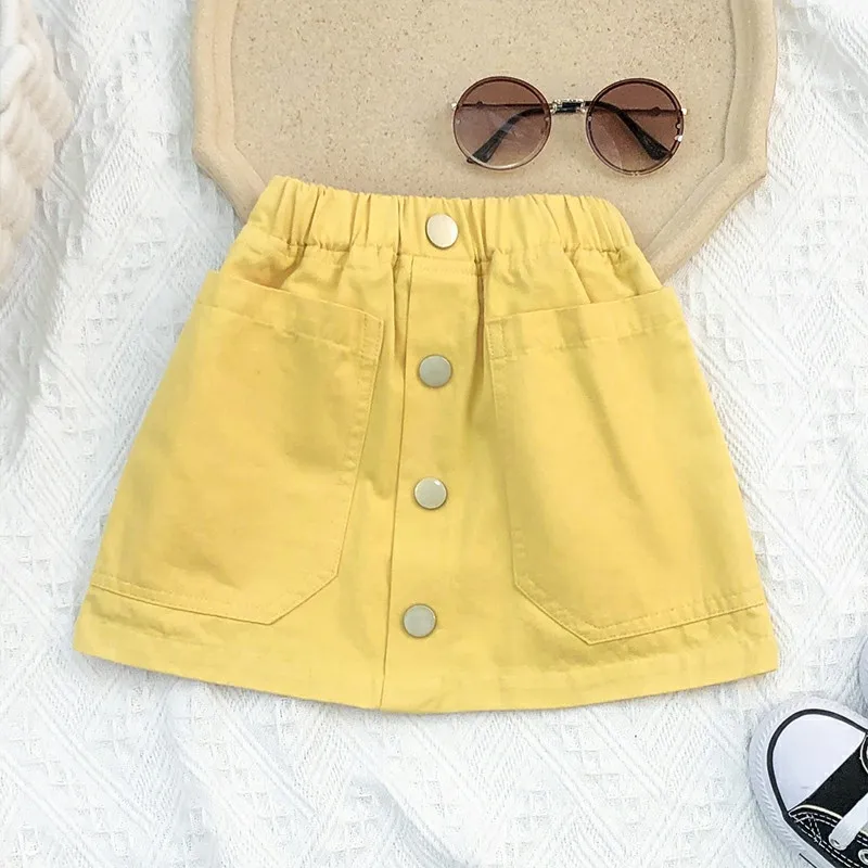 summer new arrival infant toddler baby girls denim skirt child kids solid blue yellow skirts wholesale