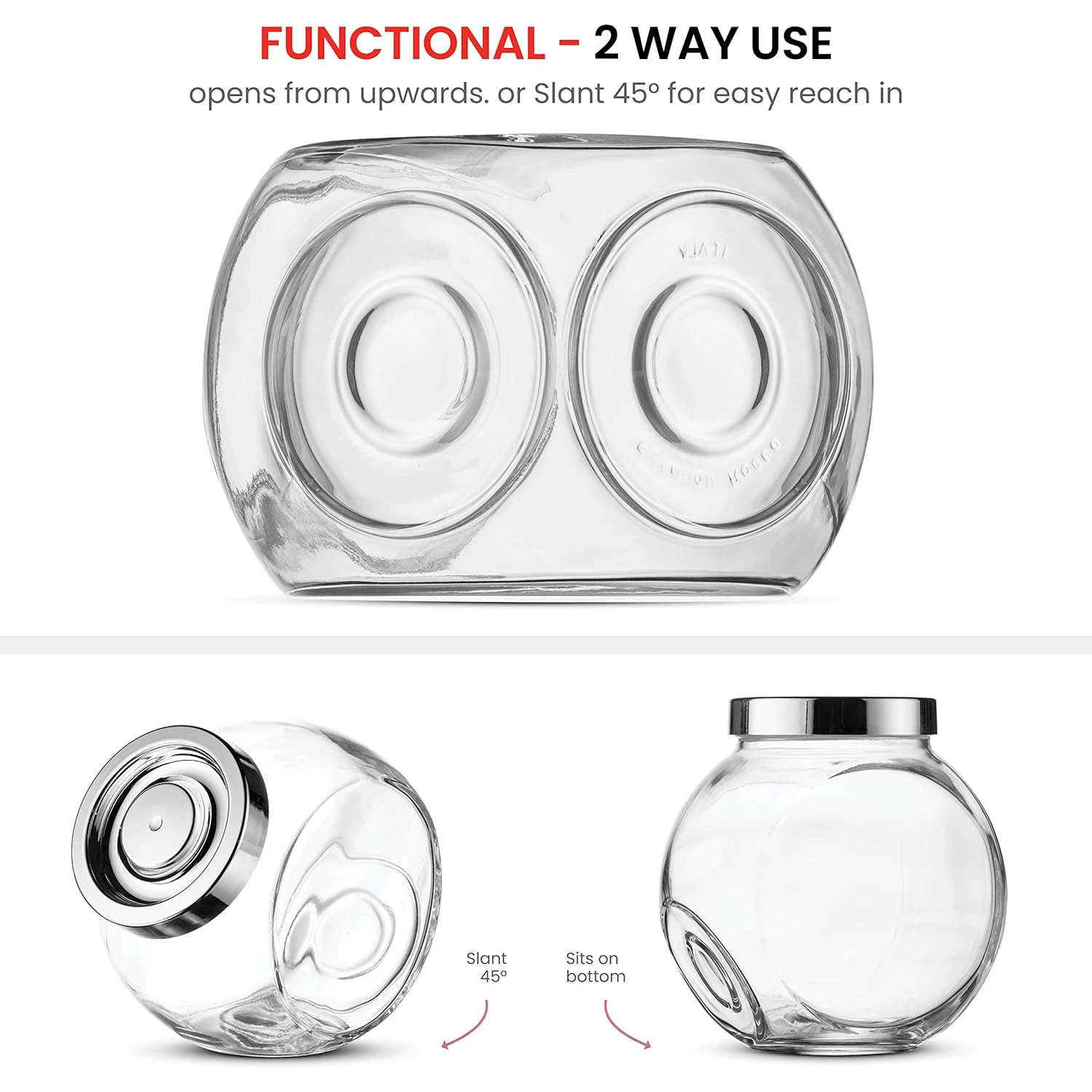 Glass Candy Cookie Jar With Plastic Airtight Seal Lid 2-Way Display Bulk-Food Storage Jar for Snacks