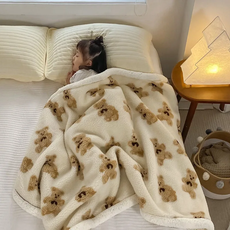 Winter Baby Blanket Bear Cotton Padded Blanket Warm Lamb Wool Newborn Blanket